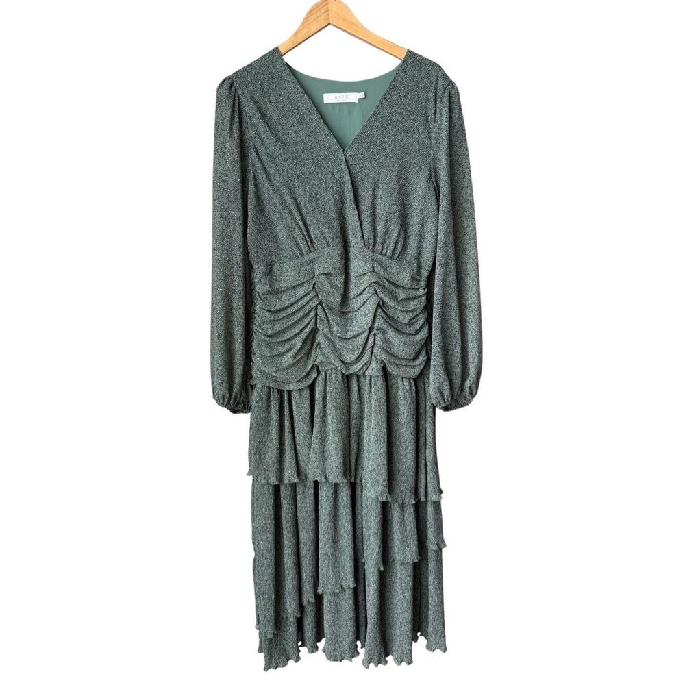 ASTR The Label Green Ruched Ruffle Floral Print Midi Dress - Picture 5 of 13